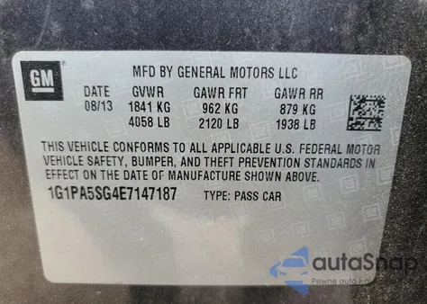 2014 Chevrolet Cruze Ls from USA, damaged, VIN 1G1PA5SG4E7147187